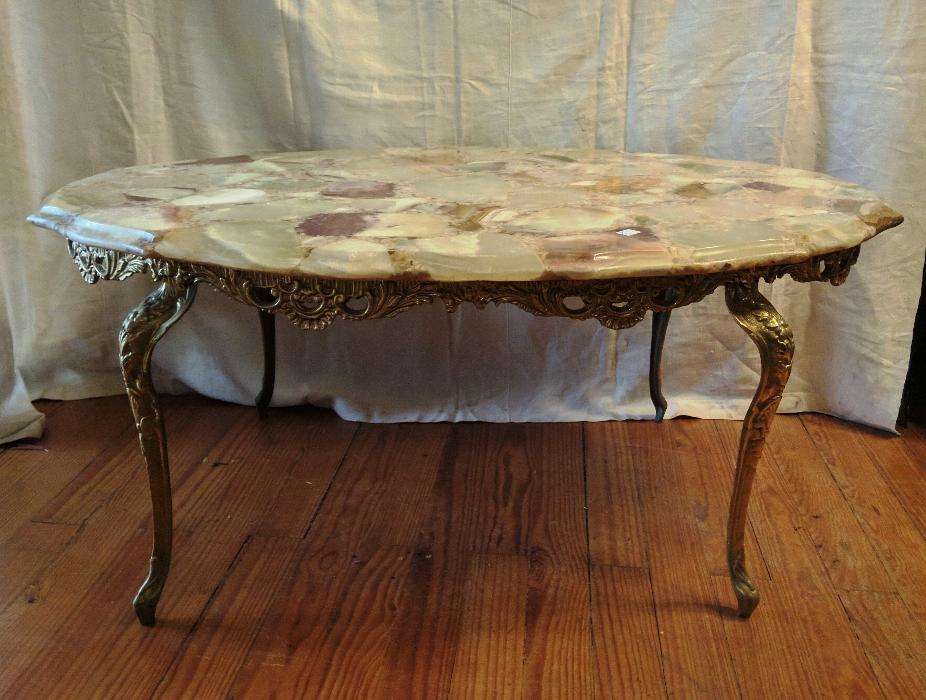 Mesa de Centro Metal Dourado e Mármore