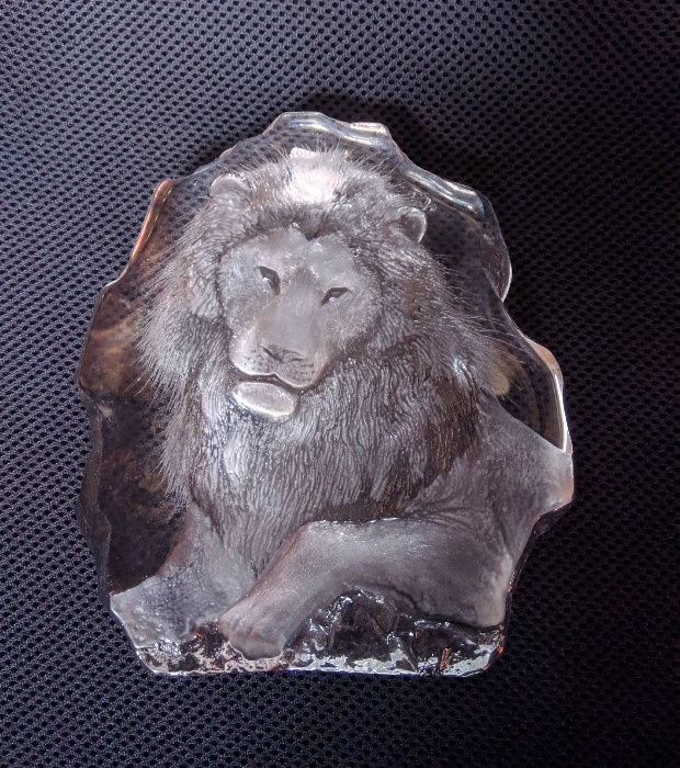 Escultura Cristal Gravado Leão Mats Jonasson