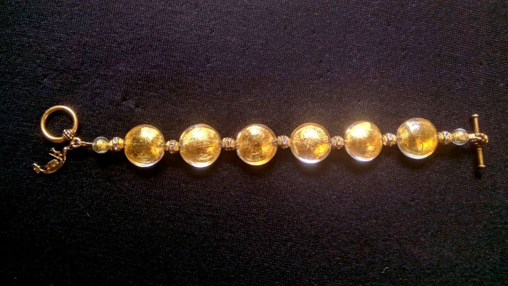 Bracelete Vidro Murano Dourado