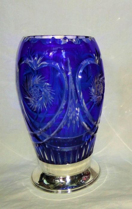 Jarra Cristal Azul Base Prata