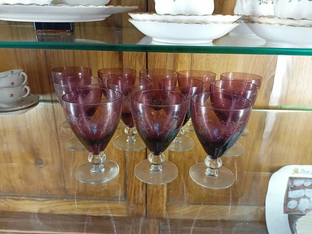 Conjunto Copos Vidro Cor Púrpura Pirogravados