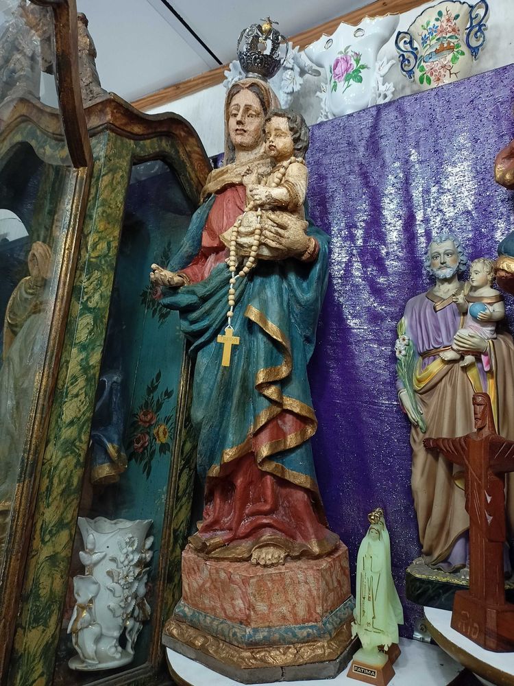 Figura Nossa Sra Menino Madeira Policromada XVIII XIX