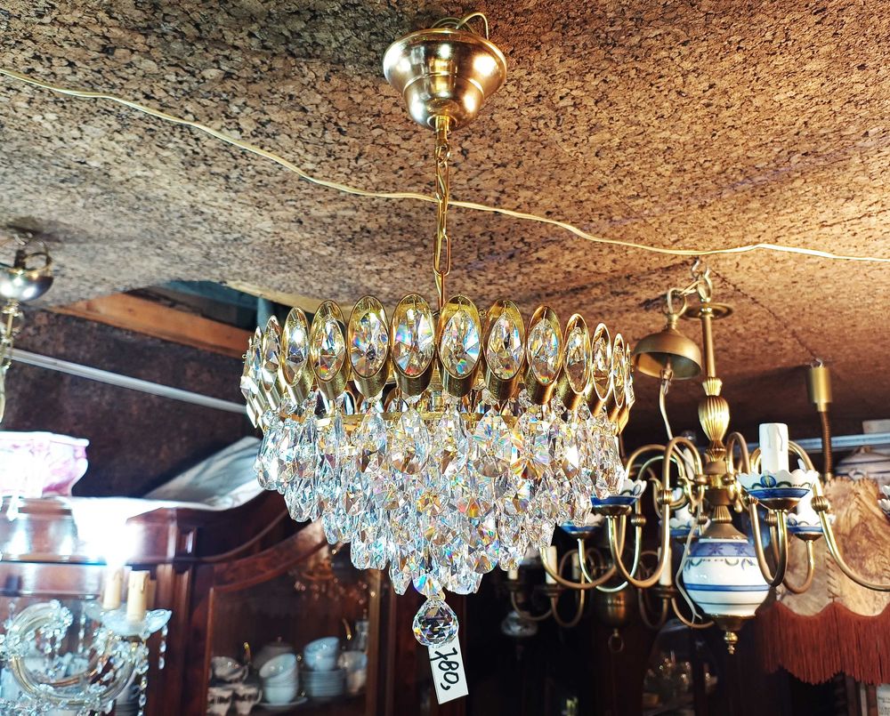 Lustre Cristal Banho Ouro 4 Lâmpadas