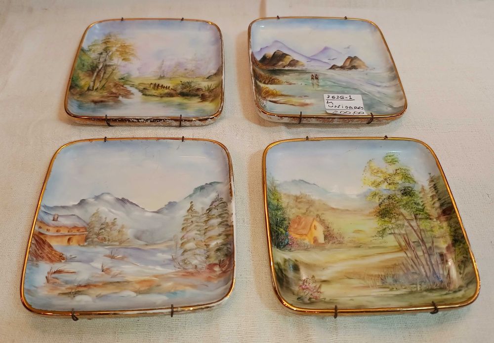 4 Pratos Pintados Mão Porcelana Áustria