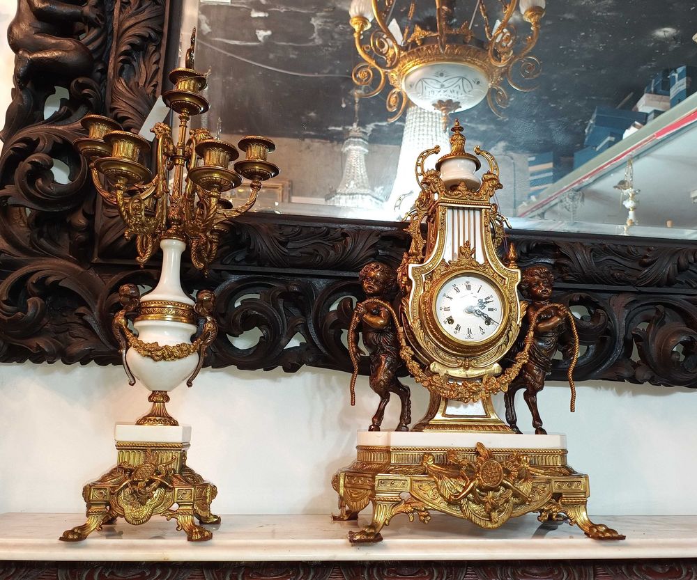 Relógio Mesa Candelabro Bronze Séc XIX