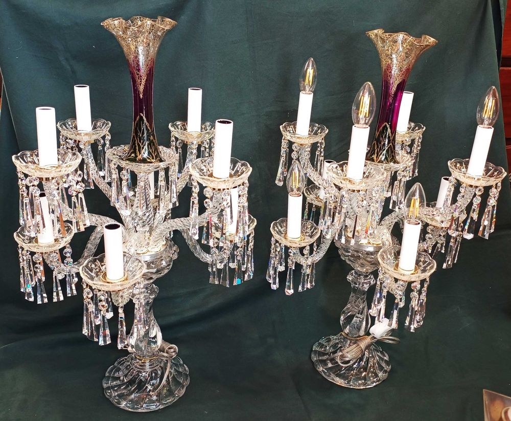 Par Candeeiros Candelabros Cristal Baccarat