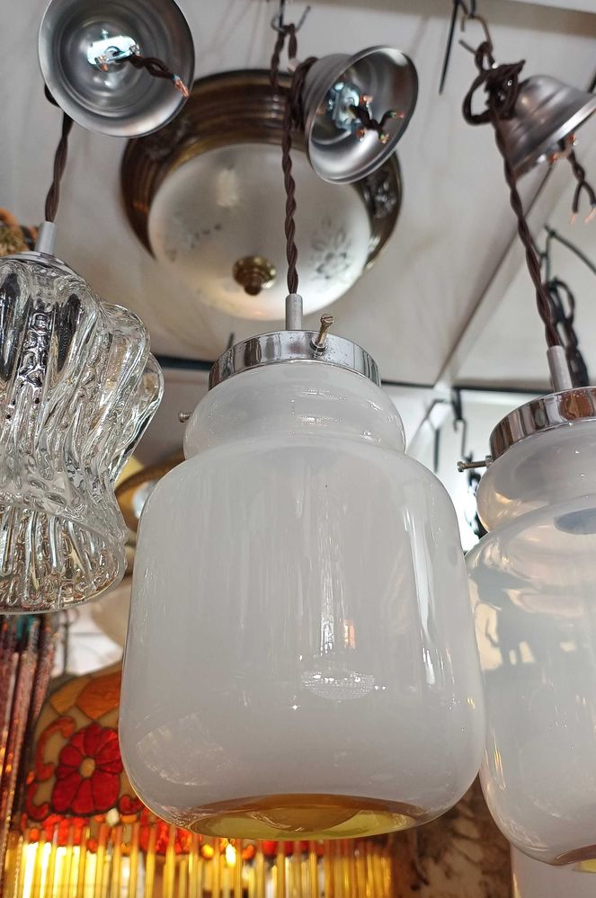 Candeeiro Tecto 1 lâmpada Vidro Branco Âmbar