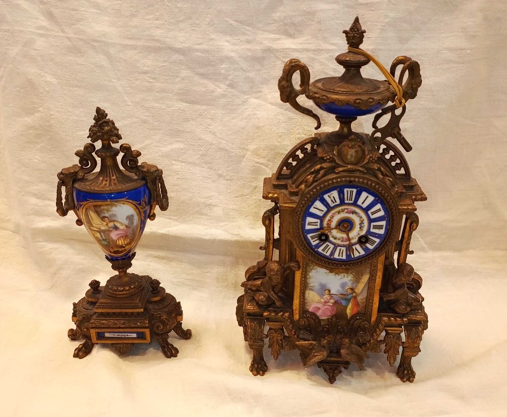 Relógio Mesa Ânfora Bronze Porcelana