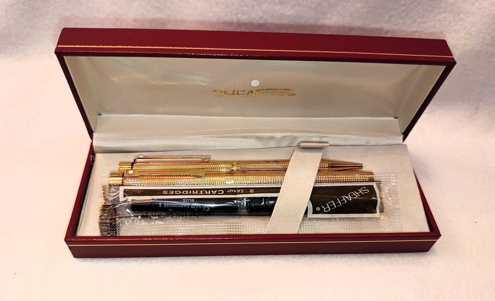 Conjunto Vintage Sheaffer Targa 1009 Ouro Caneta de Tinteiro Esferográfica